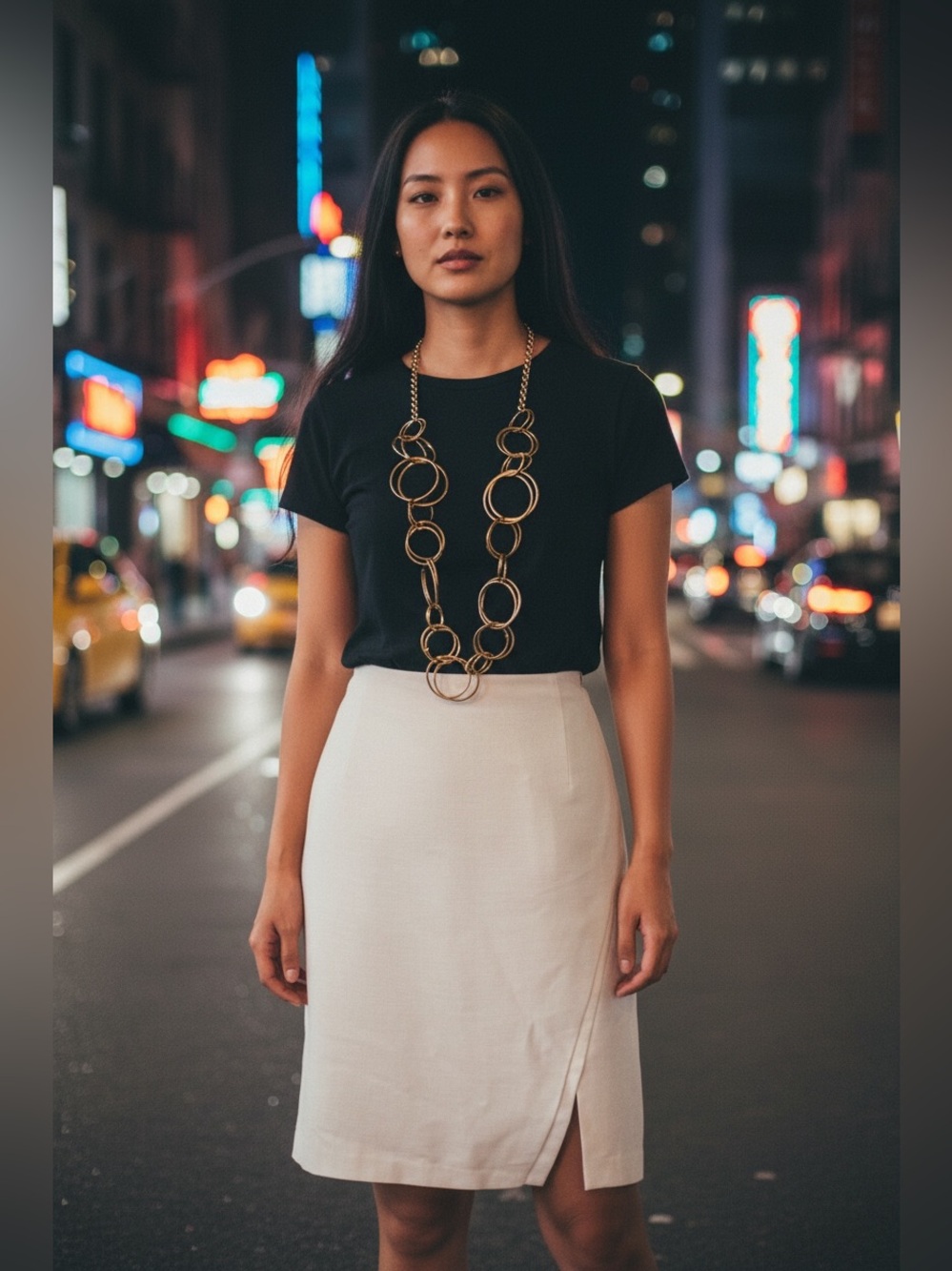 White House Black Market Cream Pencil Skirt with Side Slit